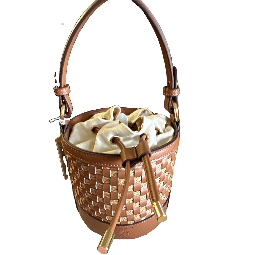 Tommy Bahama Brown Woven Bucket Drawstring Bag w/ Detachable Shoulder Strap